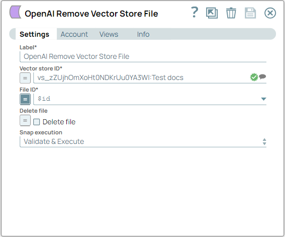 OpenAI Remove Vector Store File Snap configuration