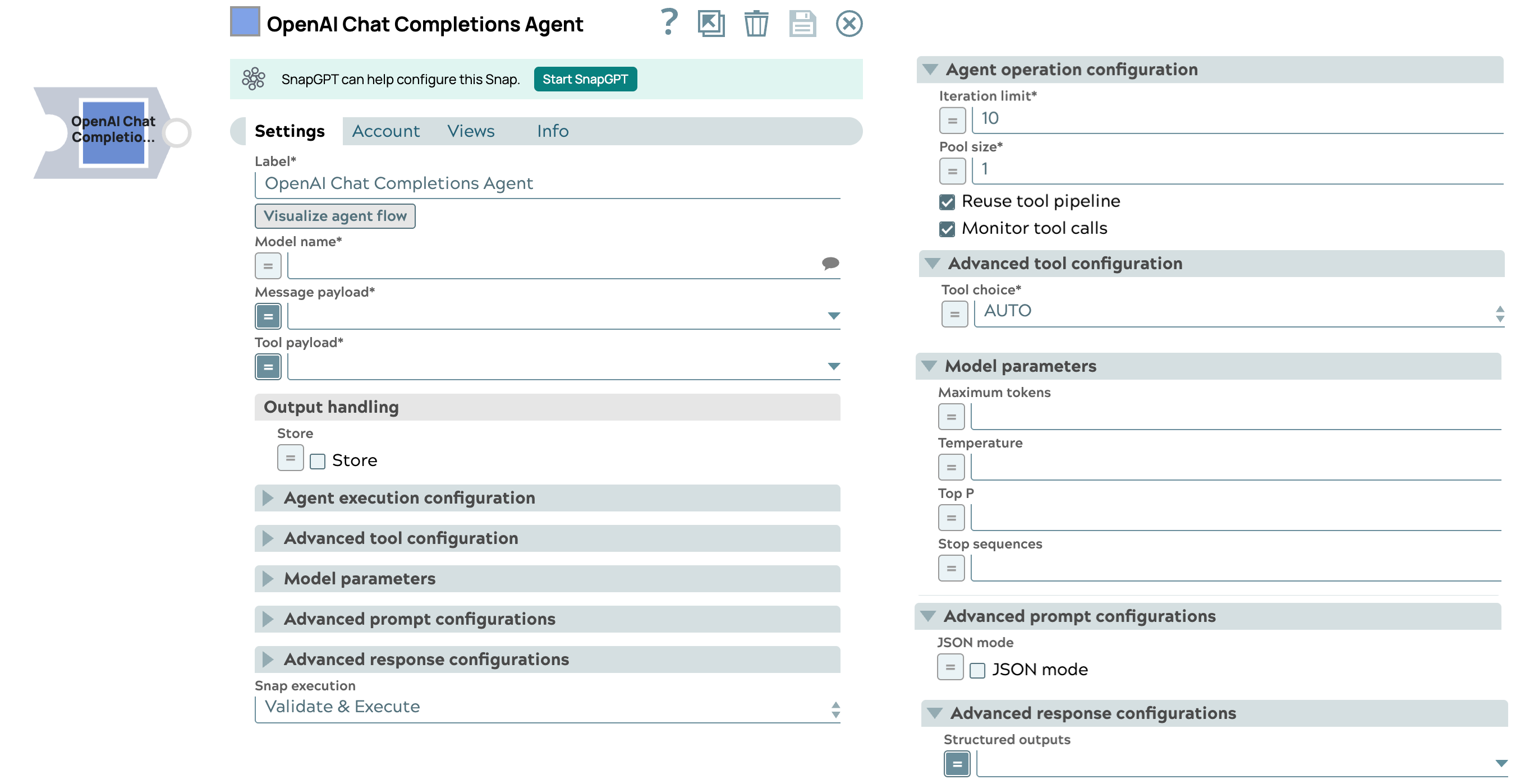 Snap dialog with fieldsets expanded on the right side