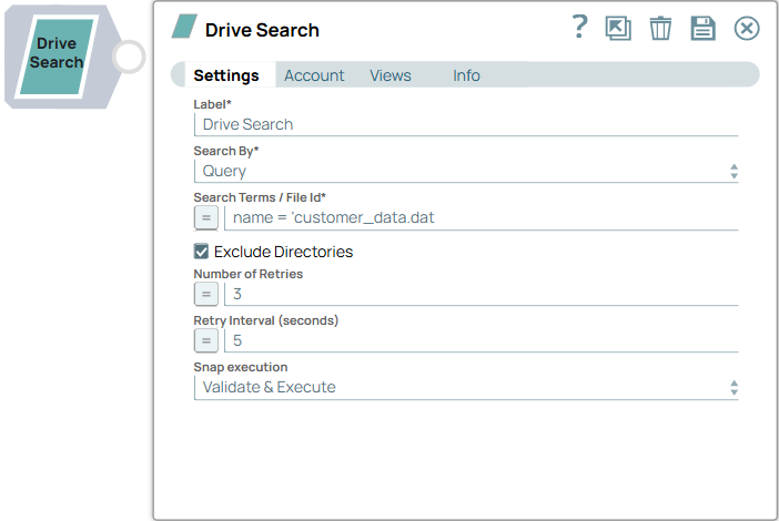 Drive Search Snap Settings dialog