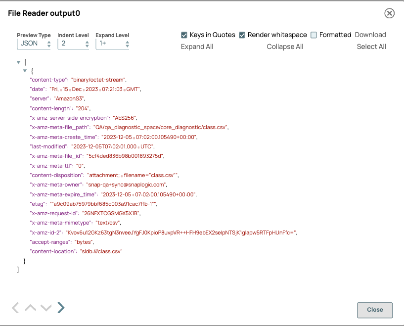 File Reader Snap output