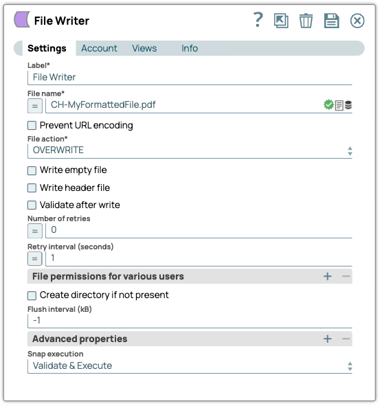 File Writer Snap configuration
