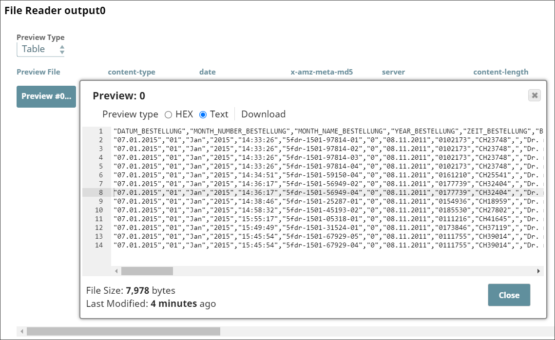 File Reader Snap output