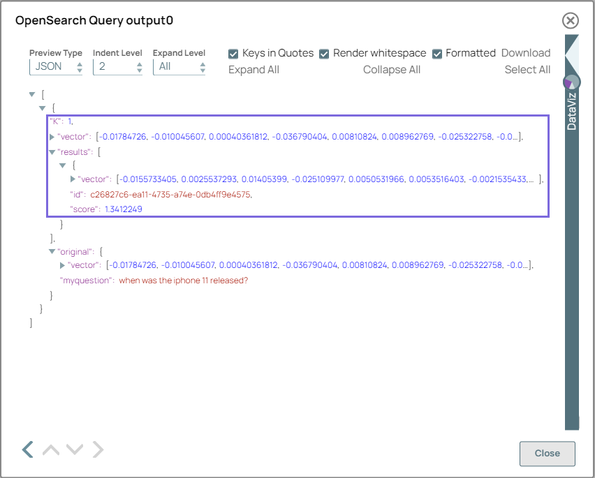 OpenSearch Query Snap output