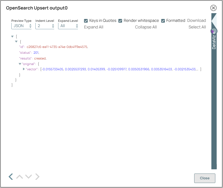 OpenSearch Upsert Snap output
