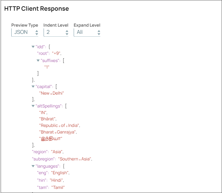HTTP Client Snap output