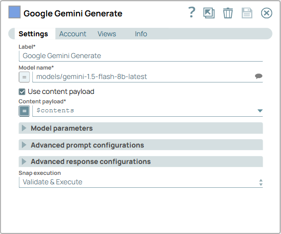 Google Gemini Generate Snap configuration