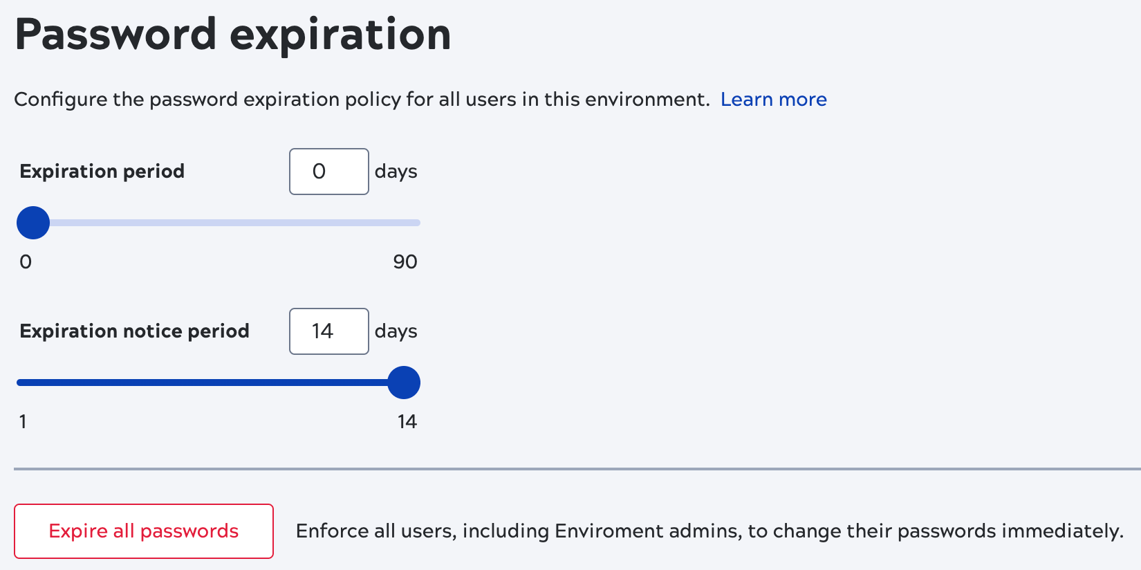 Admin Manager Password expiration screen