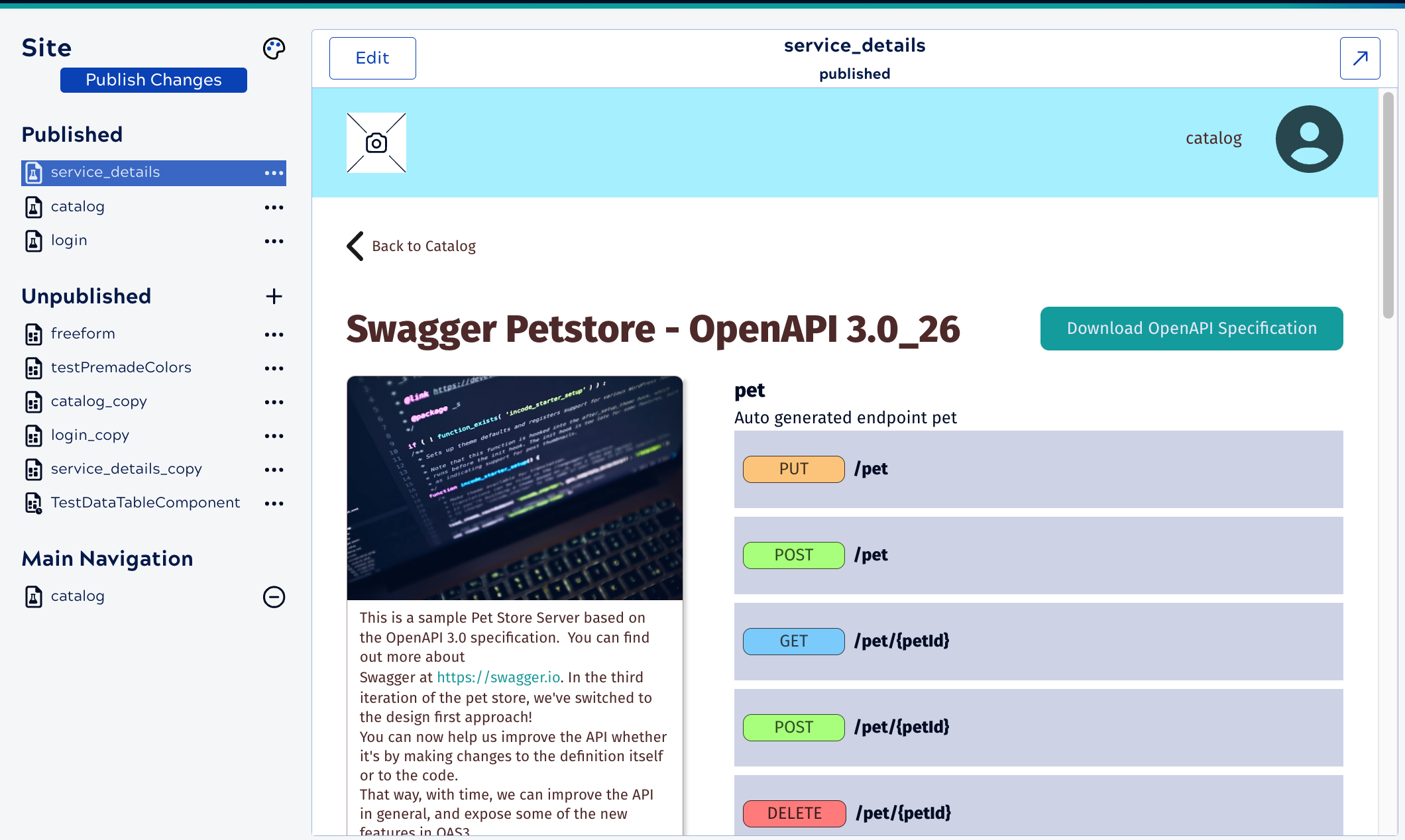 Service details page