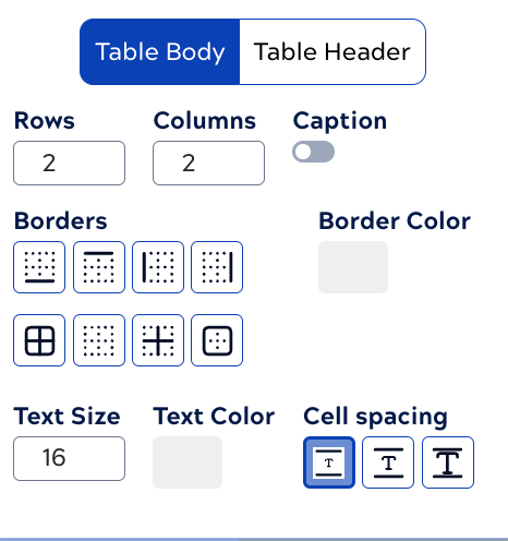 Table body settings