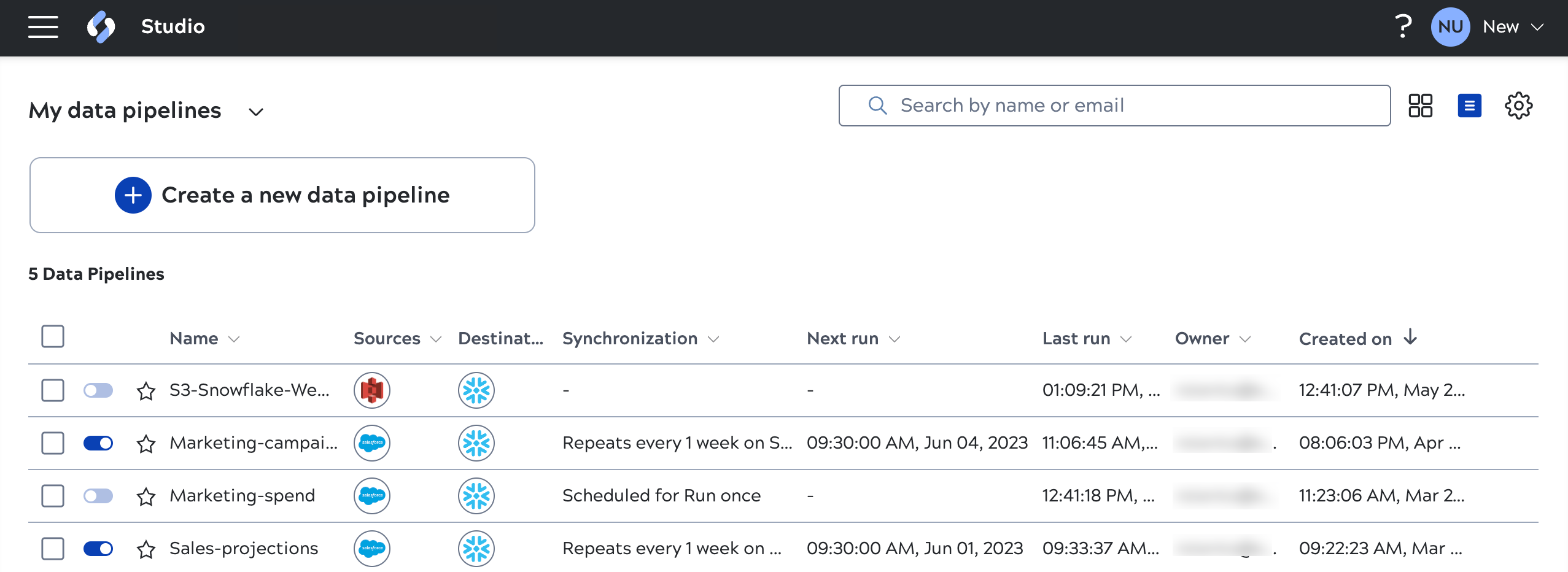AutoSync dashboard list view