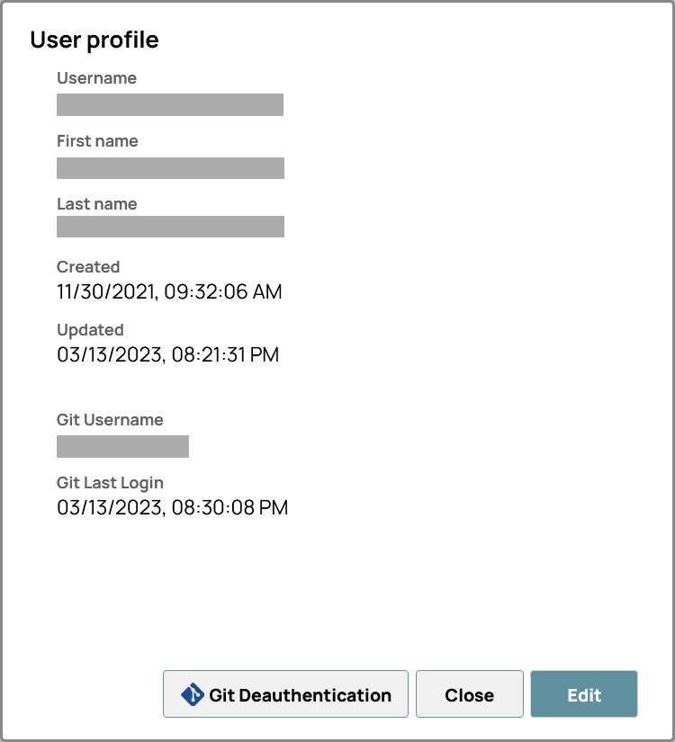 User Profile dialog