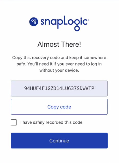 One time recovery code