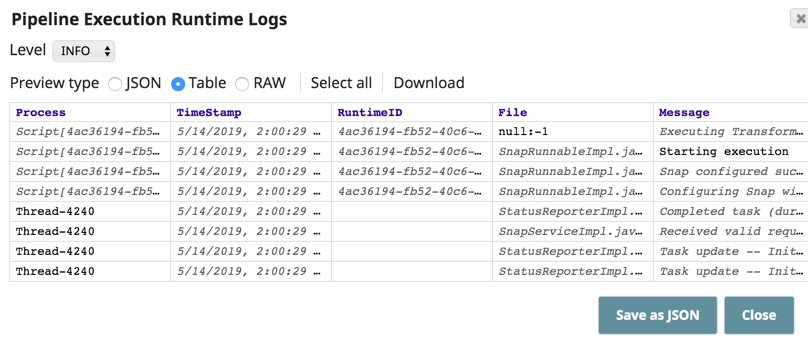 Ultra Task execution runtime logs