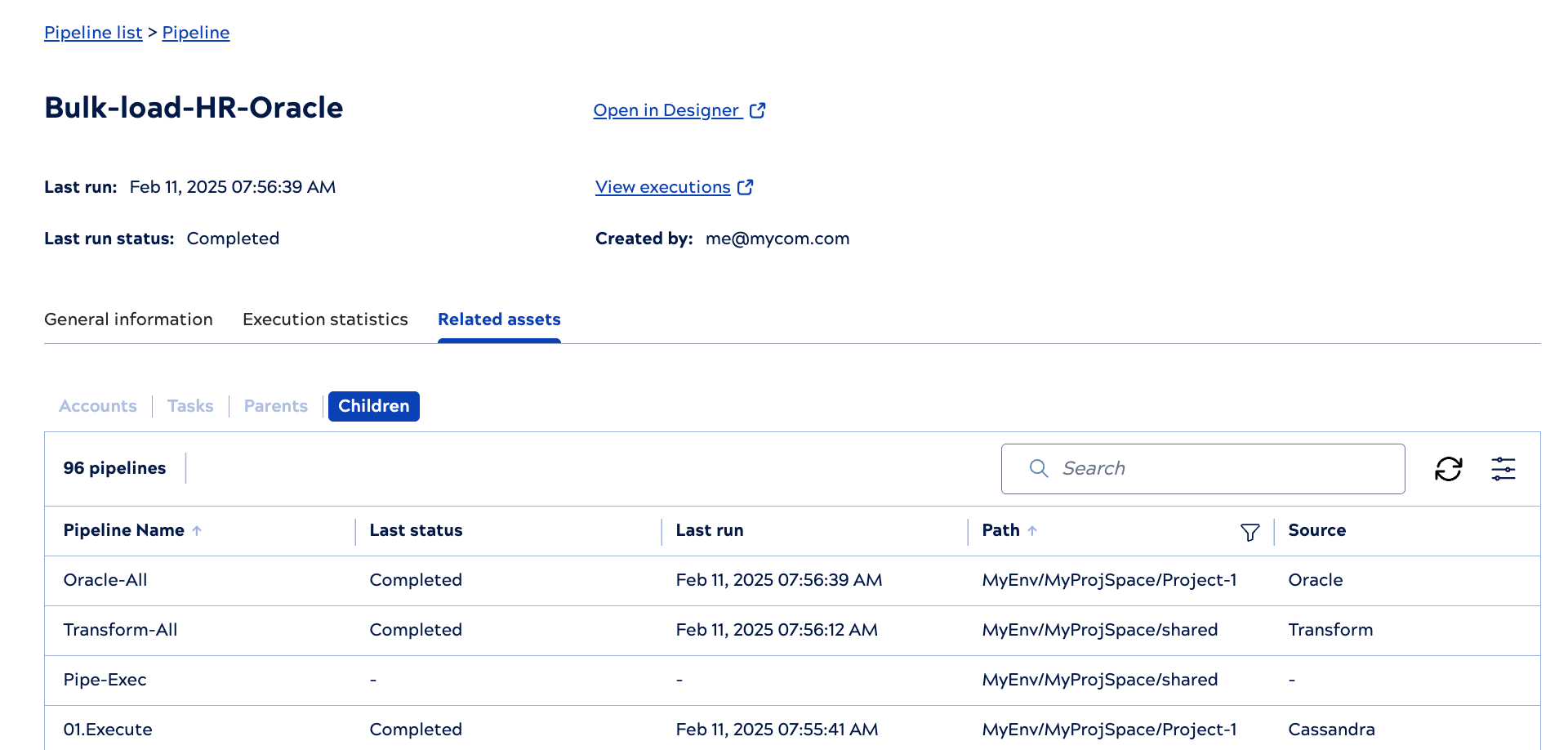 Asset catalog pipeline related children