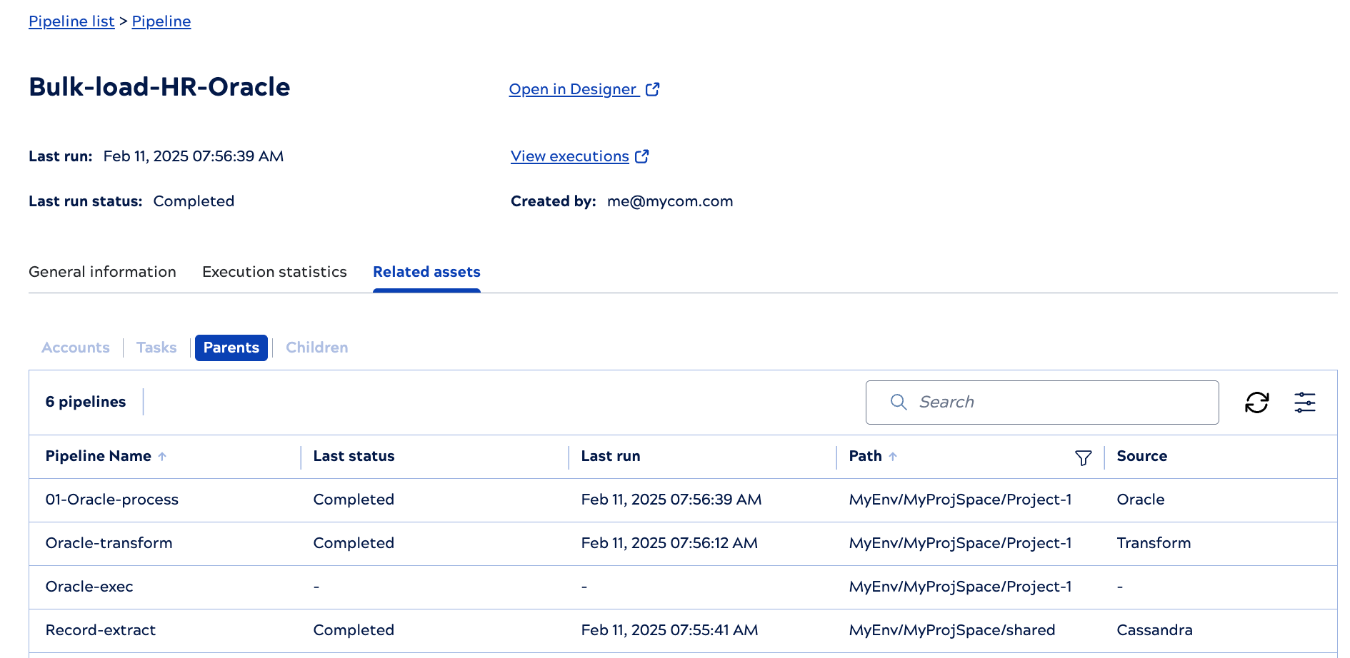 Asset catalog pipeline related parents