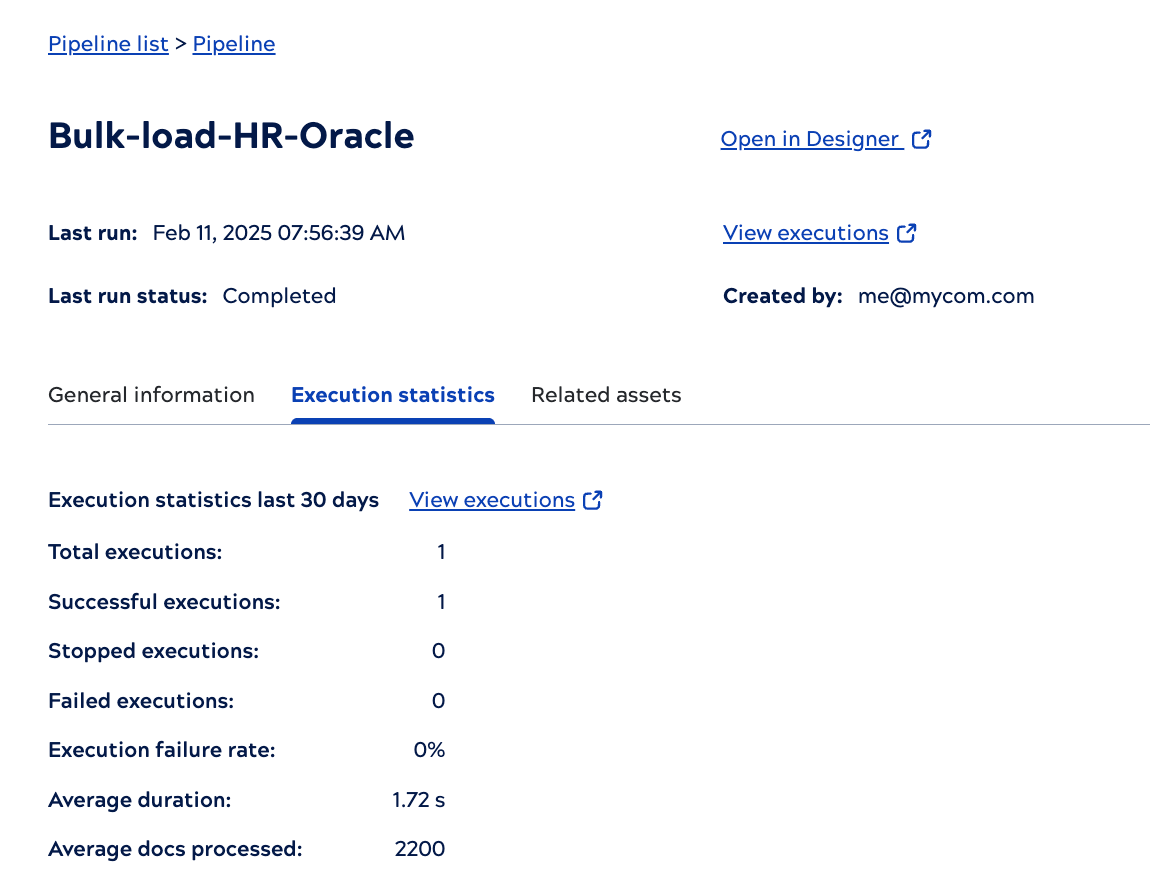 Asset catalog pipeline execution statistics