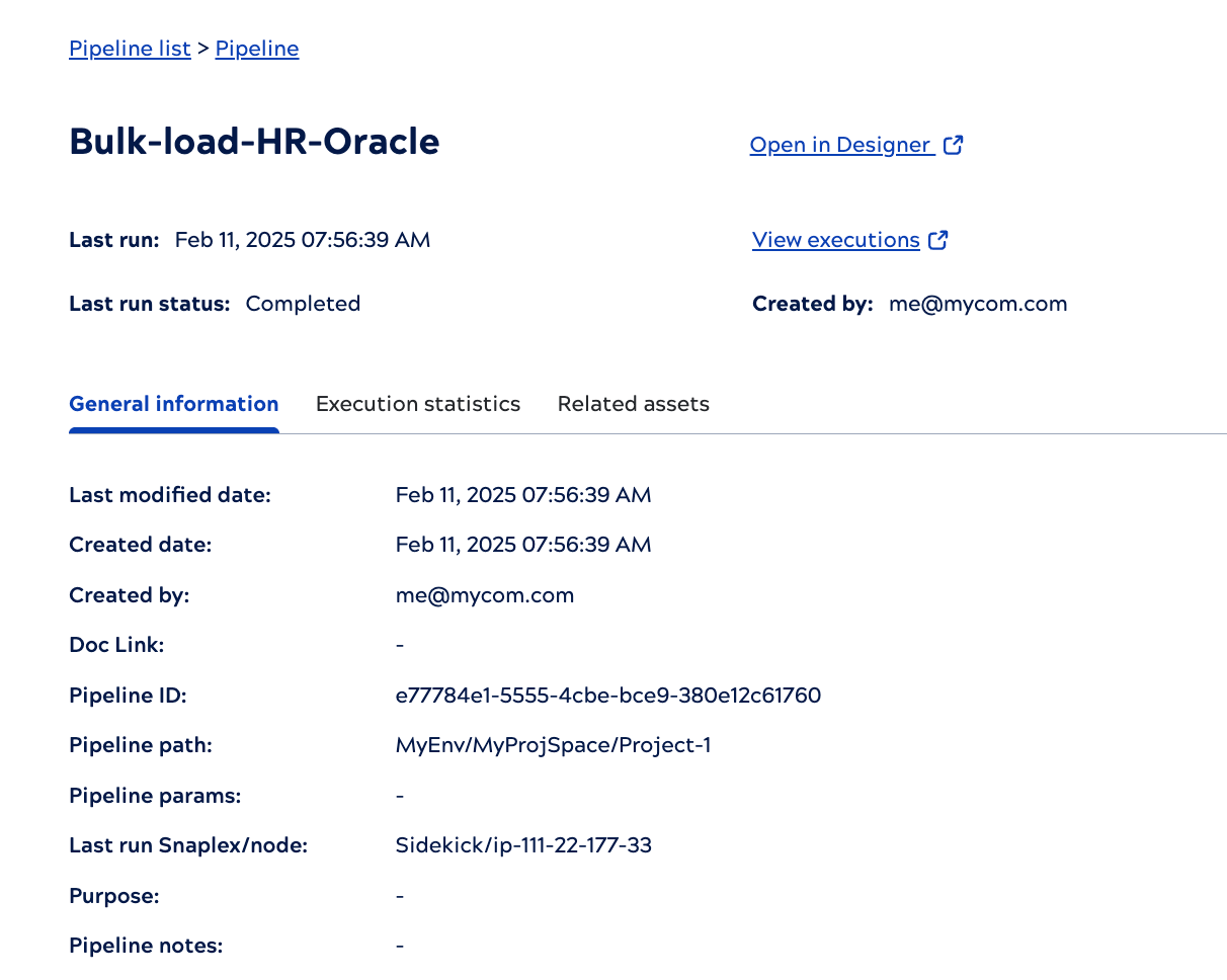 Asset catalog pipeline details General tab