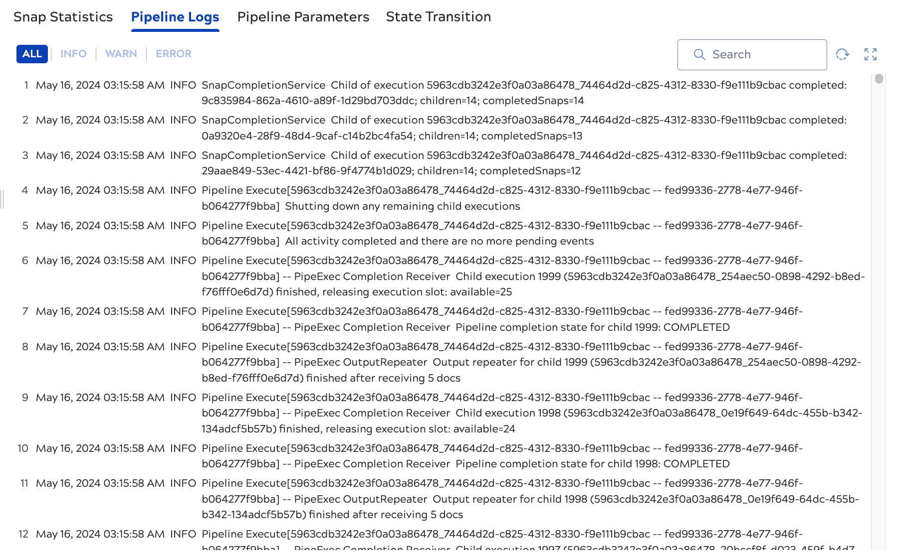 Pipeline details logs tab
