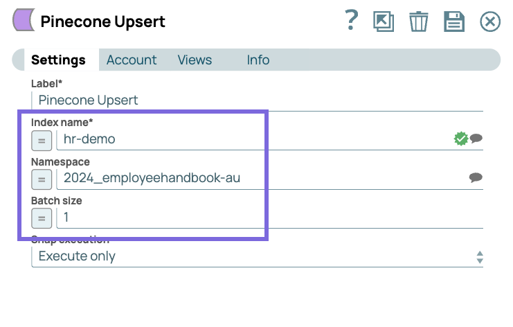 Pinecone Upsert Snap Configuration