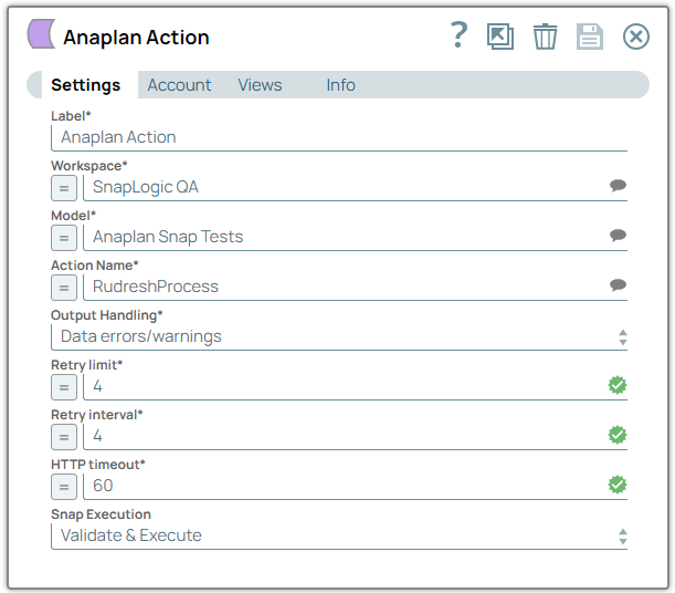 Anaplan Action Snap configuration
