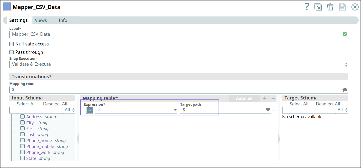 Mapper Snap - CSV Data
