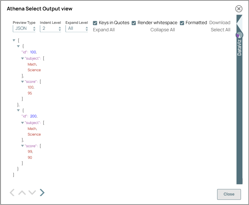 Athena Select Snap output