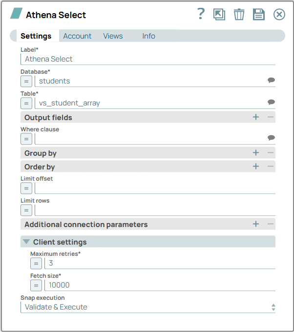 Athena Select Snap configuration