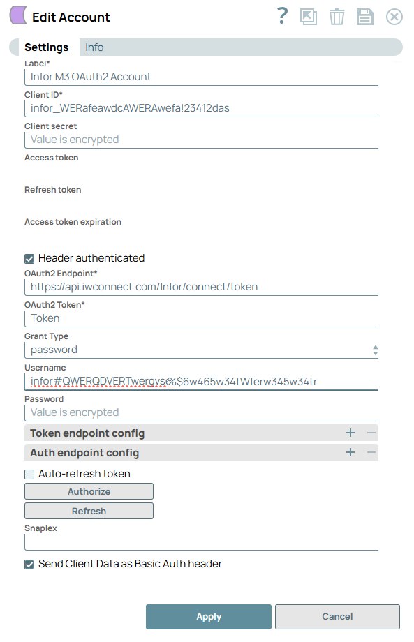 Infor M3 OAuth2 Account