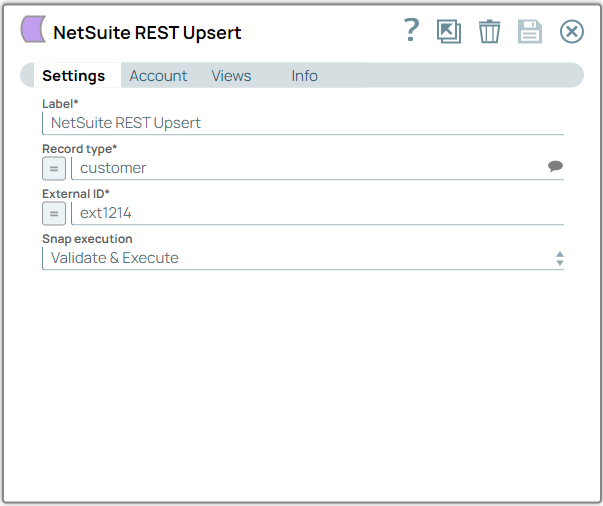 NetSuite REST Upsert Snap configuration