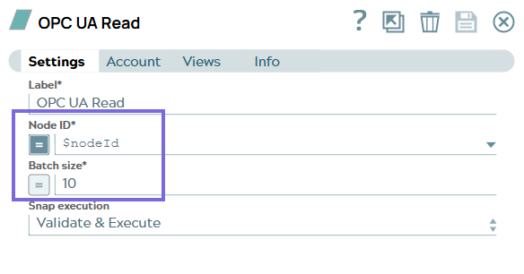 OPC UA Read Snap Configuration