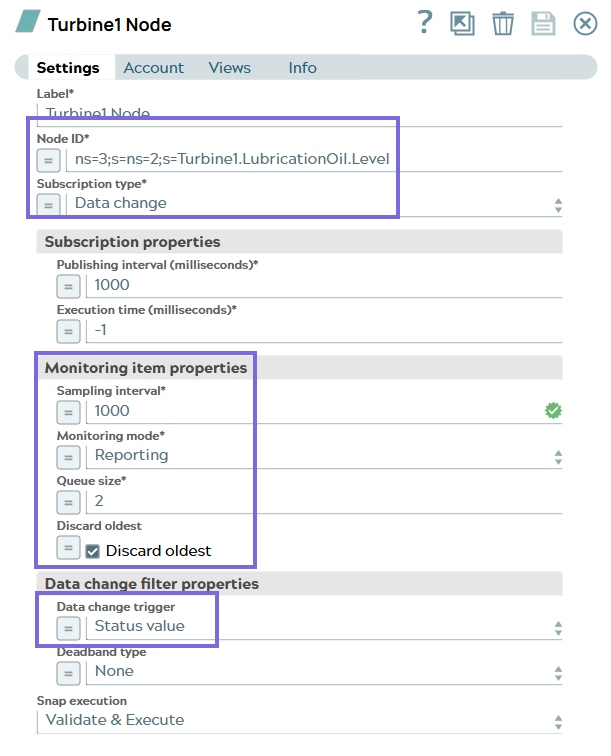 OPC UA Subscribe Config