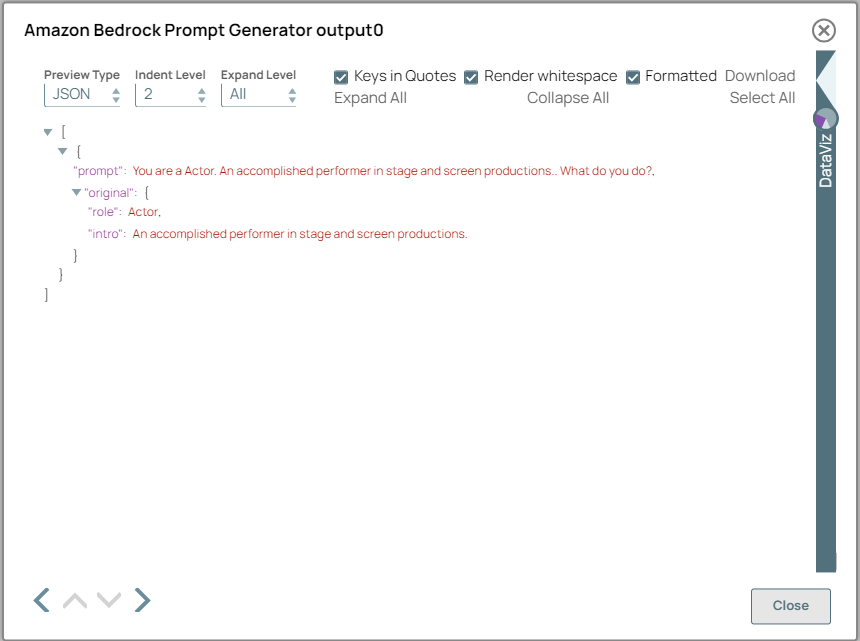 Amazon Bedrock Prompt Generator Snap output