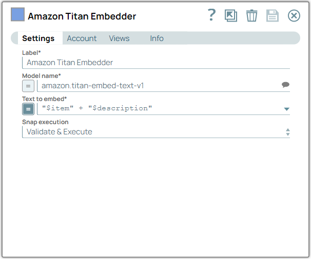 Amazon Titan Embedder Snap configuration
