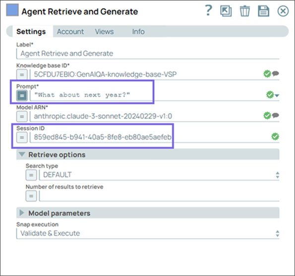Amazon Titan Embedder Snap configuration