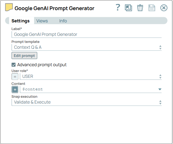 Google GenAI Prompt Generator Snap configuration