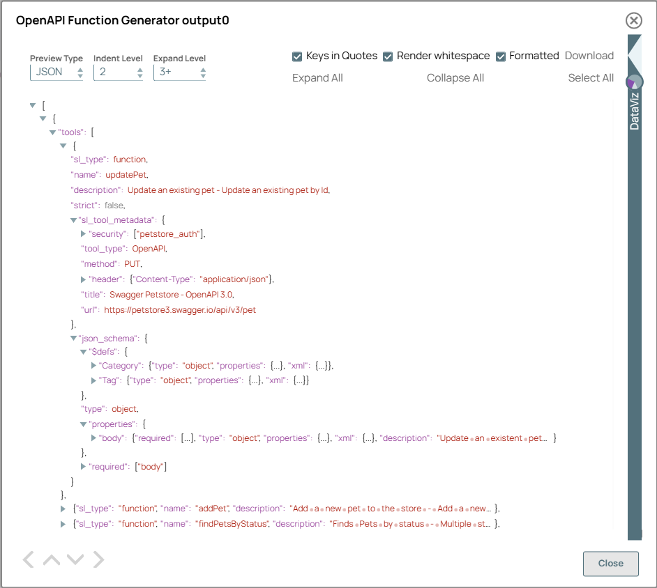 OpenAPI Function Generator Snap output