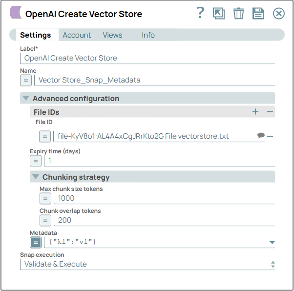 OpenAI Create Vector Store Snap configuration