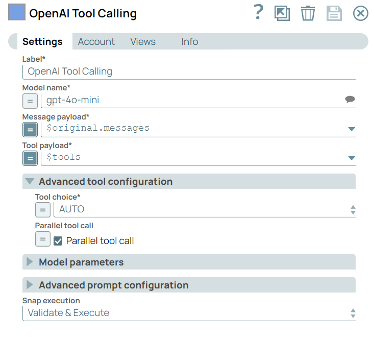 OpenAI Tool Calling Snap configuration
