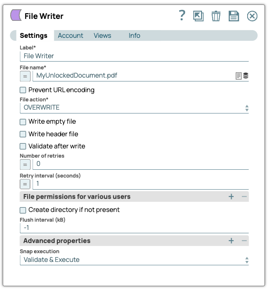 File Writer Snap configuration