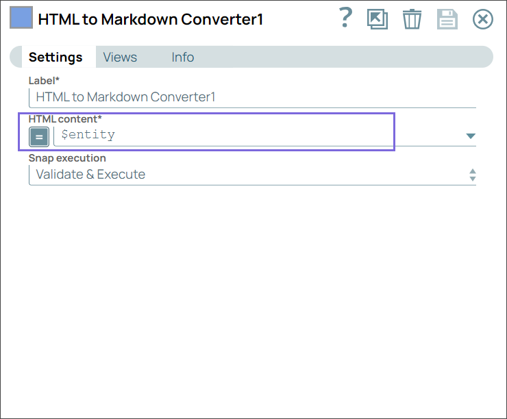 HTML to MD Snap configuration