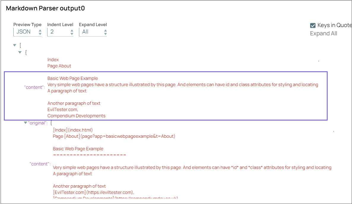 AMrkdown Parser Snap output