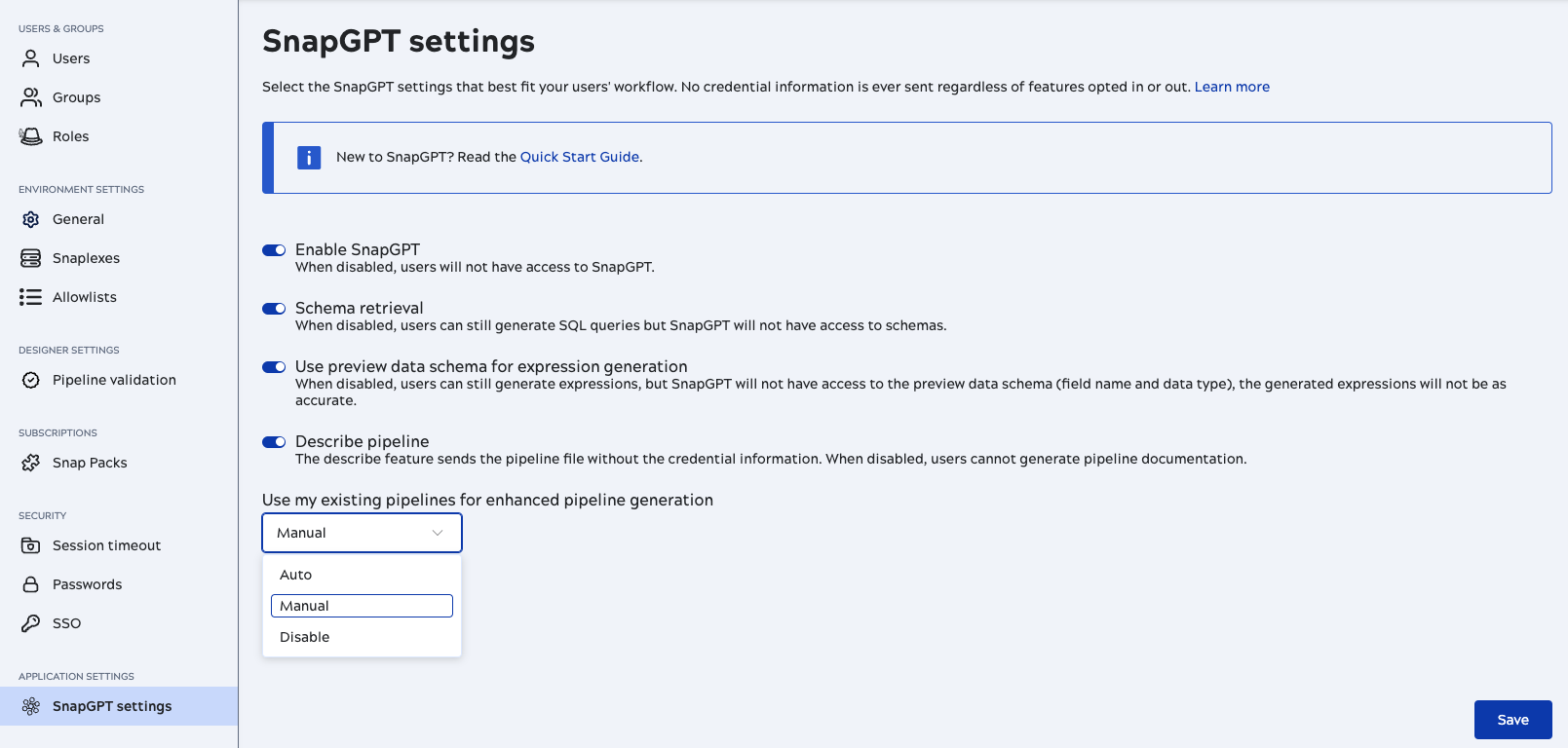 SnapGPT settings screen