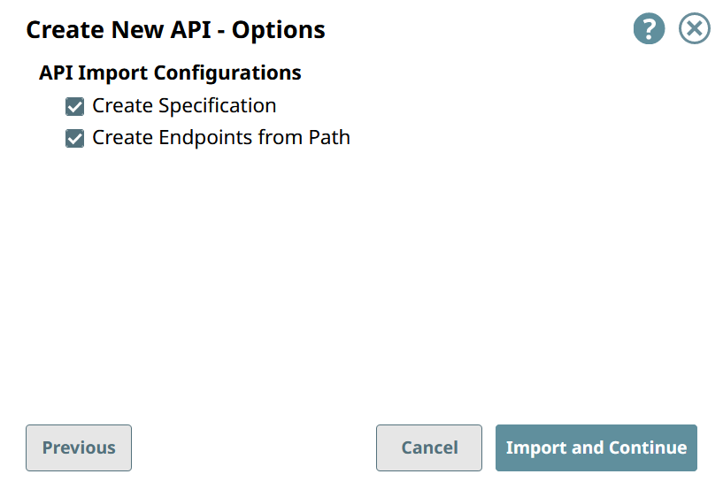 Create New API - Options dialog