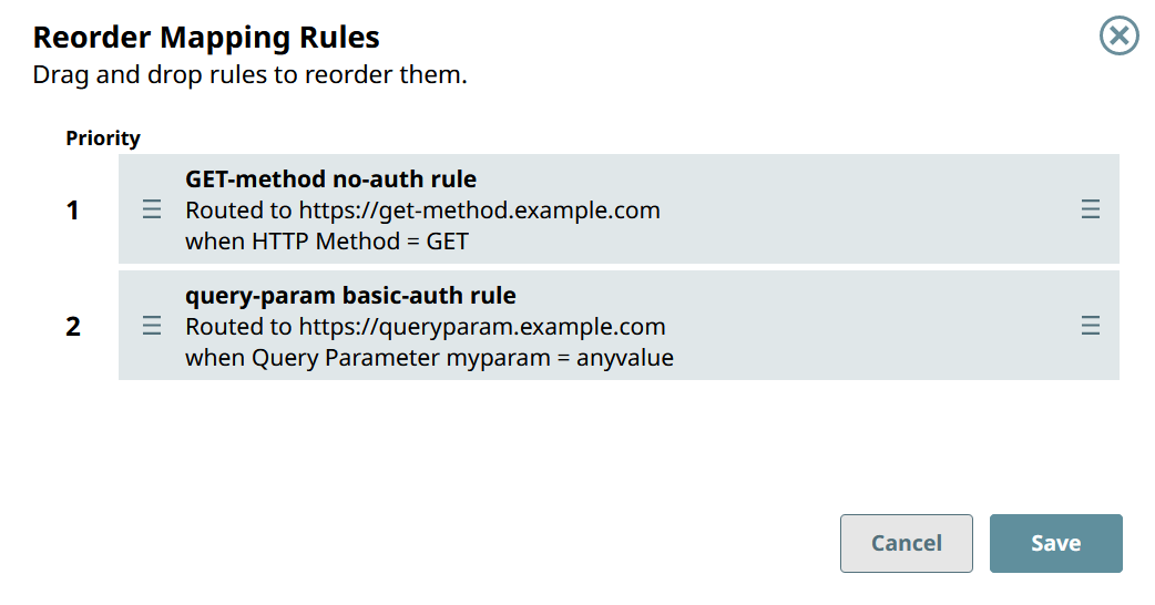 Reorder Mapping Rules dialog