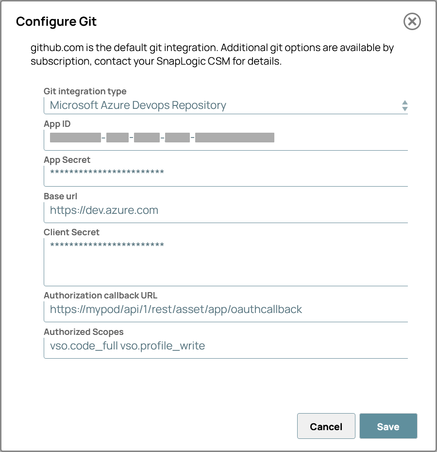 Configure Git dialog