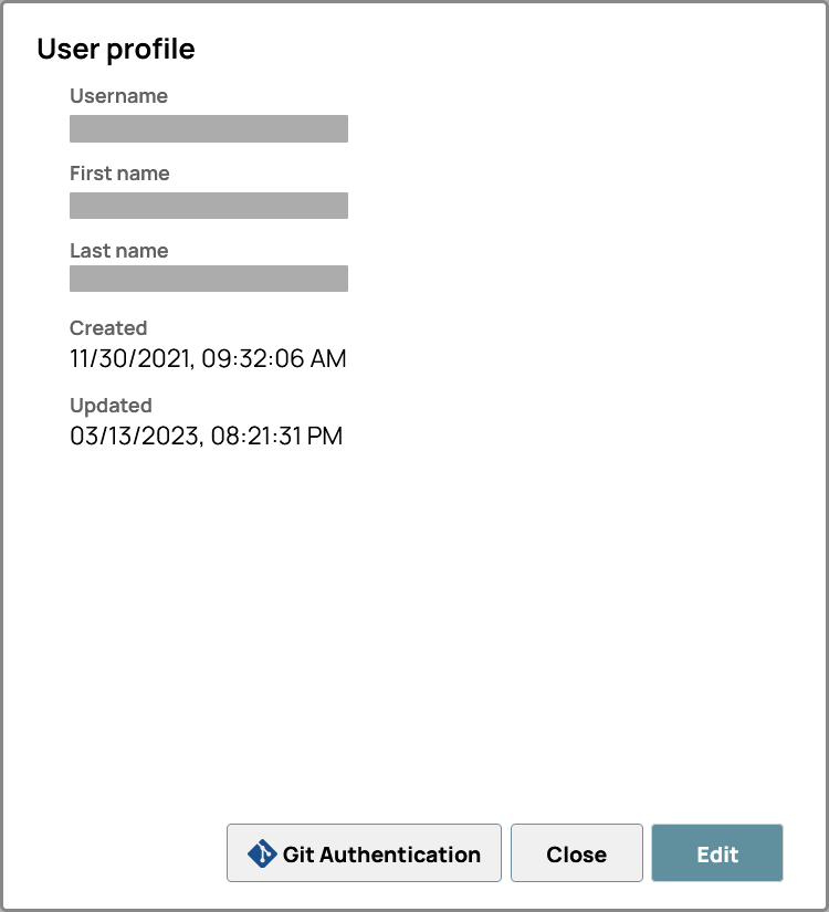 User Profile dialog