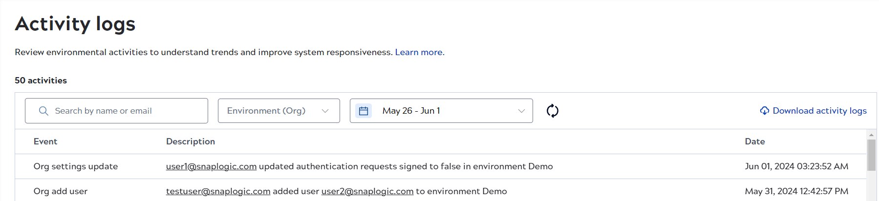 Environment settings activity