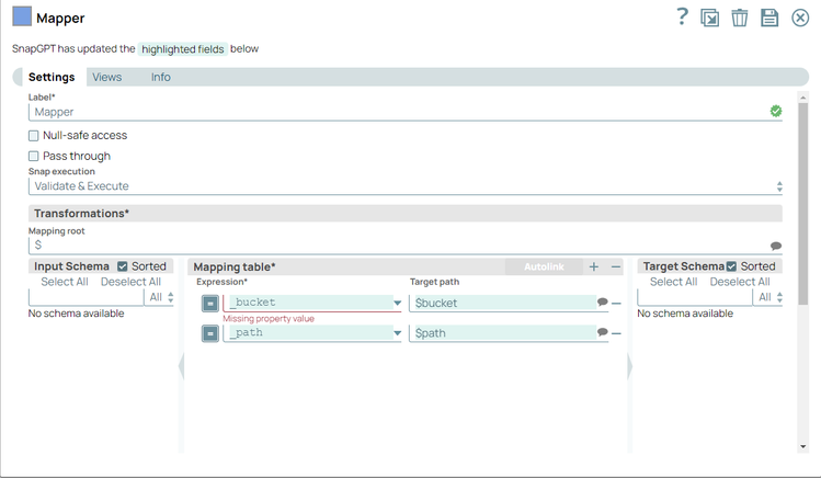 Updated Mapping table in the Mapper Snap