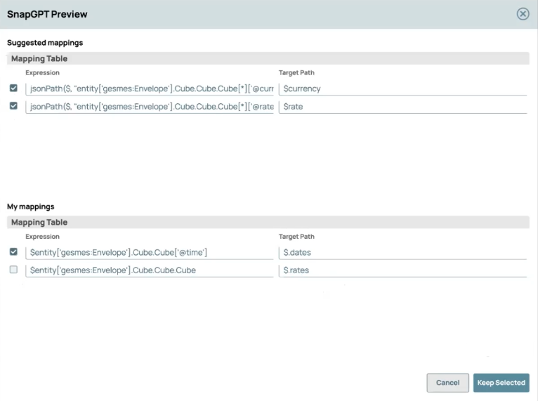 Preview of auto-generated mappings