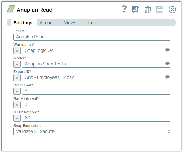 Anaplan Read Snap Configuration